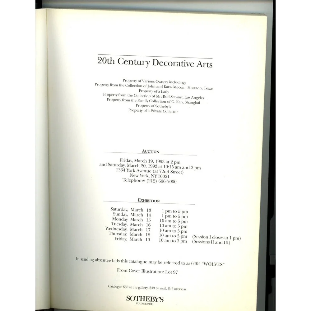 Sotheby's Auction Catalog 20th Century Decorative Arts NY March 1993 Rod Stewart